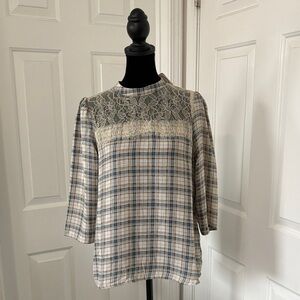 Hayden LA NWT Coquette Lace Plaid Blouse